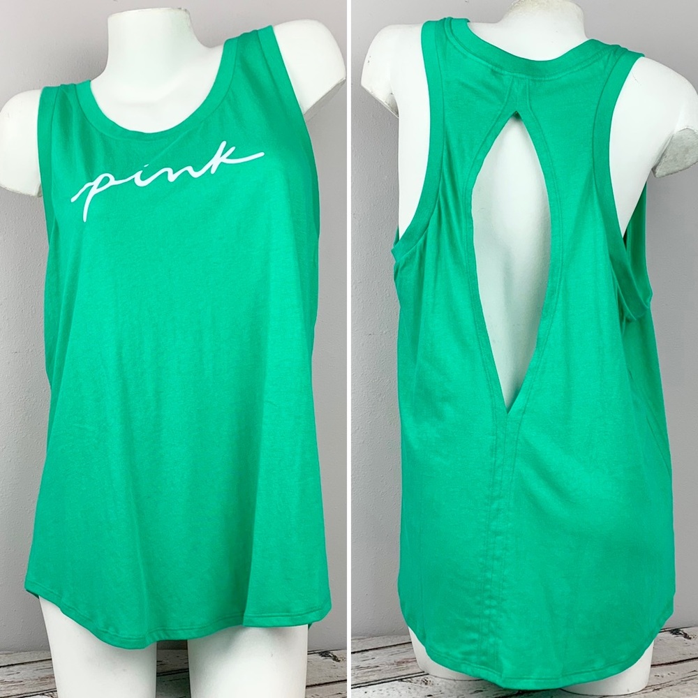 NWT XL PINK Victoria’s Secret Tank Top Open Back Athleisure Workout Running Slit